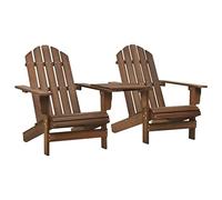 YunCangg Adirondack Chaises de jardin avec table en bois de sapin massif marron, résistantes aux intempéries, pliables et empilables, avec dossier haut et accoudoirs pour balcon, terrasse et