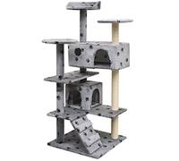 YunCangg Arbre à chat 125 cm gris avec imprimé de pattes en sisal avec grotte, surface de couchage, plateforme et arbre d'escalade pour appartement, chambre, balcon, retraite et emploi