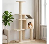 YunCangg Arbre à chat avec griffoirs en sisal Crème 183 cm Meubles à griffoir à plusieurs étages avec grotte, surface de couchage et plateforme pour grimper, gratter, jouer et se reposer dans