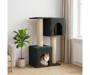YunCangg Arbre à chat avec griffoirs en sisal - Gris foncé - 114 cm - Arbre à grimper à plusieurs étages avec grotte - Surface de couchage et meubles à gratter pour appartement, chambre, retraite et