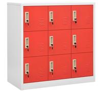 YunCangg Armoire à casier gris clair et rouge en acier avec 9 compartiments 90 x 45 x 92,5 cm, casier avec serrure et espace de rangement pour bureau, école, couloir, salon et cuisine