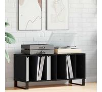 YunCangg Armoire à disques vinyles aspect chêne noir en bois avec 6 étagères - 100 x 38 x 48 cm - Meuble bas solide moderne du milieu du siècle - Pour salon, rangement multimédias, étagère hi-fi