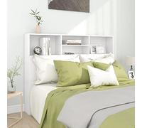 YunCangg Armoire à tête de lit en bois blanc - 140 x 19 x 103,5 cm - Montage mural - Rangement pour chambre à coucher avec quatre compartiments pour livres et décoration - Convient pour lit double et