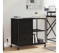 YunCangg Armoire avec station de charge aspect chêne noir en bois 76 x 41 x 72 cm avec 3 tiroirs, 2 étagères et roulettes pour bureau, espace de rangement, rangement, organiseur, multi-usages