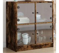 YunCangg Armoire d'appoint avec portes en verre en chêne fumé, 68 x 37 x 75,5 cm, buffet avec beaucoup d'espace de rangement, idéale comme armoire de rangement de cuisine et armoire de salon