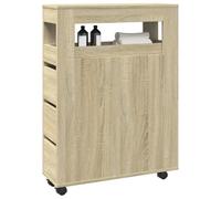 YunCangg Armoire de salle de bain étroite avec roulettes, chêne Sonoma, 65 x 23 x 90 cm, espace de rangement avec tiroirs et compartiment, facile à déplacer, multifonction, pour salle de bain, cuisine