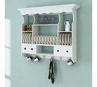 YunCangg Armoire murale de cuisine en bois blanc 90,5 x 22,5 x 70,3 cm, aspect vieilli, montage mural, avec 4 tiroirs et compartiments, pour vaisselle, épices, tasses
