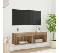 YunCangg Armoire TV murale en chêne artisanal, 100 x 30 x 30 cm, système LED mural, matériau du bois, avec 2 étagères, pour salon, chambre à coucher et centres de divertissement