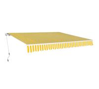 YunCangg Auvent à bras articulé, 400 cm, jaune, blanc, avec cadre en aluminium, imperméable et résistant aux UV, extensible avec manivelle, idéal pour jardin, balcon, terrasse, comme protection