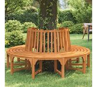 YunCangg Banc d'arbre rond Ø 208 cm en bois d'eucalyptus massif avec dossier, banc de jardin résistant aux intempéries pour terrasse, balcon, extérieur, assise confortable, durable et aspect naturel