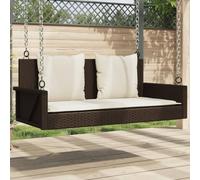 YunCangg Banc suspendu avec coussin - Marron - En rotin synthétique - 119 x 56 x 48 cm - Résistant aux intempéries - Avec dossier et accoudoirs - Pour balcon, terrasse, extérieur et jardin avant