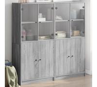 YunCangg Bibliothèque avec portes gris Sonoma en bois 136 x 37 x 142 cm, 16 compartiments de rangement, buffet pour cuisine, salon, salle à manger, rangement pratique