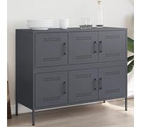 YunCangg Buffet anthracite en acier laminé à froid 100,5 x 39 x 79 cm avec 6 portes et 6 compartiments, pieds à vis réglables, buffet moderne pour salon et cuisine