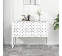 YunCangg Buffet blanc en acier 105 x 35 x 75 cm avec 3 portes et pieds réglables, meuble de cuisine et de salon pour rangement et décoration, buffet moderne, armoire durable avec beaucoup d'espace