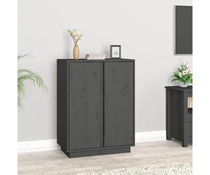 YunCangg Buffet gris en pin massif 60 x 35 x 80 cm Meuble de cuisine avec beaucoup d'espace de rangement pour salon, salle à manger et cuisine, buffet avec étagère et support mural