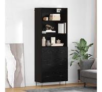 YunCangg Buffet haut aspect chêne noir, en 2 parties, avec espace de rangement, 69,5 x 34 x 90 cm, design moderne avec pieds en épingle à cheveux, polyvalent pour salle à manger et salon