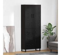 YunCangg Buffet haut en 2 parties - Aspect chêne noir - 69,5 x 34 x 180 cm - Buffet avec tiroir et 3 portes - Meuble de cuisine et de salon - Meuble de rangement pour cuisine et salle à manger