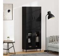 YunCangg Buffet haut en 2 parties - Aspect chêne - Noir - 69,5 x 34 x 180 cm - Meuble de cuisine avec beaucoup d'espace de rangement pour salon et salle à manger - Design stable - Montage facile