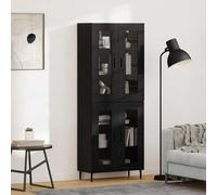 YunCangg Buffet haut en 2 parties - Aspect chêne noir - Bois et verre - 69,5 x 34 x 180 cm - Buffet pour salon et salle à manger - Avec espace de rangement et design moderne