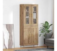 YunCangg Buffet haut en 2 parties en chêne artisanal avec 4 portes en verre et espace de rangement pour salon, cuisine, 69,5 x 34 x 180 cm, design moderne, construction stable