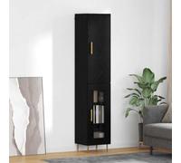 YunCangg Buffet haut en 2 parties - Noir - Aspect chêne - 34,5 x 34 x 180 cm - Avec 2 portes - Meuble de cuisine moderne - Pour salon et salle à manger
