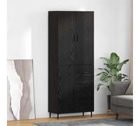 YunCangg Buffet haut en 2 parties noir aspect chêne avec 3 tiroirs, porte, 69,5 x 34 x 180 cm, meuble de rangement pour salle à manger, salon, cuisine moderne