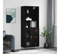 YunCangg Buffet haut noir en bois 69,5 x 34 x 180 cm avec pieds en fer, buffet et plateau, espace de rangement polyvalent pour salon, cuisine, salle à manger