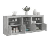 YunCangg Buffet moderne avec lumières LED - Gris béton - 162 x 37 x 67 cm - En bois - Buffet en 3 parties avec espace de rangement - Meuble de cuisine et de salon - Portes pratiques - Éclairage