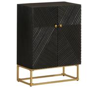 YunCangg Buffet noir en bois de manguier massif et fer 55 x 30 x 76 cm avec espace de rangement et étagère stable pour salon, chambre à coucher, bureau, couloir