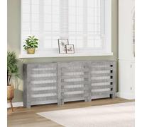 YunCangg Cache-radiateur gris béton en bois 205 x 21,5 x 83,5 cm avec design à lattes, étagère pratique et support mural pour salon et salle de bain, facile d'entretien, montage stable