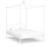 YunCangg Cadre de lit à baldaquin blanc en métal avec sommier à lattes, 140 x 200 cm, cadre de lit stable avec cadre, convient pour matelas, plateforme de chambre à coucher pour rideaux et