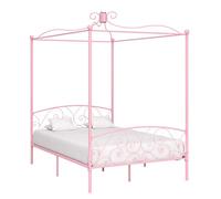 YunCangg Cadre de lit à baldaquin en métal rose avec sommier à lattes, 140 x 200 cm, cadre de lit stable avec cadre supérieur pour rideaux et moustiquaire, design élégant de chambre à coucher