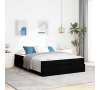YunCangg Cadre de lit avec matelas, 140 x 200 cm, en tissu noir, moderne, espace de rangement, cadre plate-forme, matelas en mousse à fermeté moyenne, avec tête de lit et ensemble de boxe pour un
