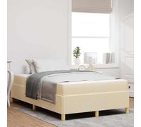 YunCangg Cadre de lit avec matelas crème 120 x 200 cm en tissu et bois dérivé du bois, avec espace de rangement, ressorts ensachés, sommier à lattes, cadre double robuste pour un sommeil confortable