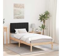 YunCangg Cadre de lit avec tête de lit capitonnée noir, pin massif, 90 x 190 cm, design stable, sommier à lattes, déhoussable, chambre moderne, confort confortable