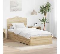 YunCangg Cadre de lit avec tête de lit, chêne Sonoma, 70 x 190 cm, en bois dérivé du bois, avec sommier à lattes, espace de rangement, cadre simple, design moderne, rangement peu encombrant, matelas