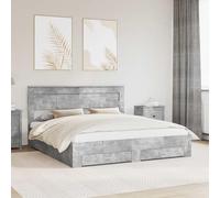 YunCangg Cadre de lit avec tête de lit en béton gris - 200 x 200 cm - Tiroirs de rangement - Poignées en métal - Sommier à lattes - Lit moderne pour 2 personnes - Meuble de chambre durable