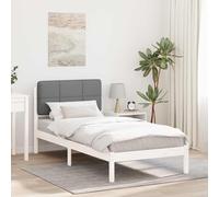 YunCangg Cadre de lit avec tête de lit rembourrée gris clair 100 x 200 cm en pin massif, sommier à lattes, facile à assembler, design moderne pour lit simple, pas besoin de sommier tapissier