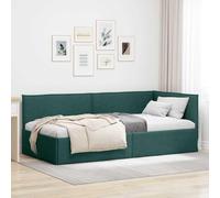 YunCangg Cadre de lit d'angle, avec tête de lit, vert foncé, 90 x 200 cm, en tissu en forme de L, cadre solide en contreplaqué et bois dérivé du bois, pour un espace de vie peu encombrant et une