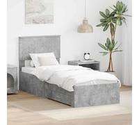 YunCangg Cadre de lit en béton gris et argenté en bois 70 x 190 cm avec tête de lit et tiroir de rangement, cadre de lit moderne avec sommier à lattes, pour matelas simple