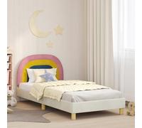 YunCangg Cadre de lit pour enfant avec tête de lit en velours crème 90 x 190 cm, cadre en bois dérivé du bois, compartiments de rangement, lit plate-forme sans sommier tapissier, lit simple stable
