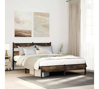 YunCangg Cadre de lit sans matelas avec cadre en métal, tête de lit en chêne Sonoma, 137 x 190 cm, sommier à lattes, espace de rangement supplémentaire sous le lit, plate-forme robuste pour sommier