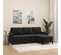 YunCangg Canapé 3 places avec tabouret noir en velours de 180 cm - Meuble de salon confortable et robuste pour la détente