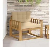 YunCangg Canapé central d'extérieur blanc en bois d'acacia massif avec coussin en polyester, canapé de montage résistant aux intempéries pour balcon et terrasse, élément d'assise confortable avec