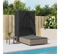 YunCangg Chaise longue double avec toit et rideaux en polyrotin gris, réglable, avec coussin rembourré, résistant aux intempéries, pour jardin, terrasse, balcon, ergonomique pour des heures de détente