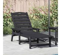 YunCangg Chaise longue noire en polyéthylène haute densité - 195,5 x 53 x 98,5 cm - Dossier réglable - Résistant aux intempéries - Pour jardin, balcon, terrasse - Avec accents en acier inoxydable et