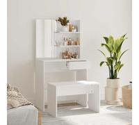 YunCangg Coiffeuse blanche avec miroir et tabouret 74,5 x 40 x 141 cm en bois avec espace de rangement, tiroir et étagère pour chambre à coucher, dressing, couloir, table cosmétique polyvalente