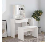 YunCangg Coiffeuse blanche brillante avec miroir et tabouret, 86,5 x 35 x 136 cm, table cosmétique en bois avec espace de rangement, tiroir, étagère et étagère pour chambre à coucher, dressing