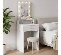 YunCangg Coiffeuse blanche en bois 50 x 41 x 140 cm avec éclairage miroir LED, port USB et tiroir, espace de rangement, table cosmétique pour chambre à coucher, dressing, organisateur de maquillage