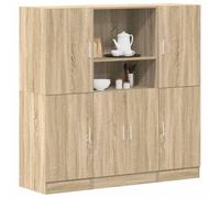 YunCangg Ensemble de 3 meubles de cuisine en chêne Sonoma, 133 cm de large, avec grand espace de rangement, portes réversibles pour cuisine et bureau